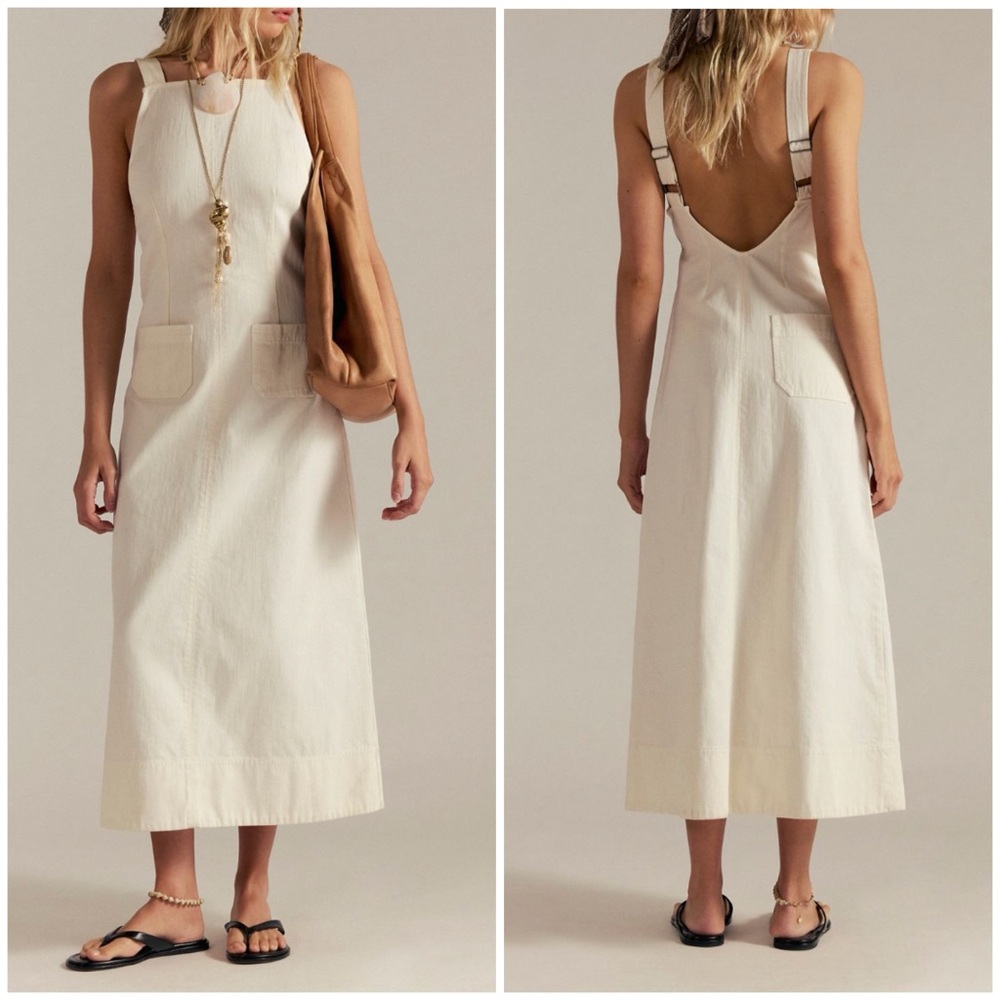 NWT Free People Dex Denim Midi Dress- Ecru, Small